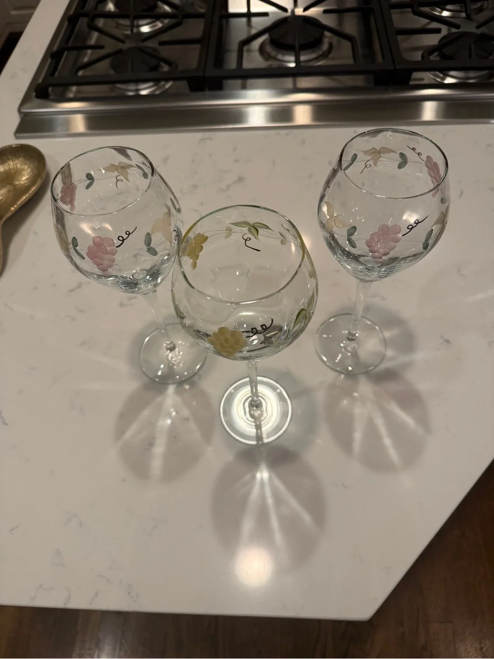 Hand Painted Grape Vine Wine Glasses Set of 3 Floral Vineyard 9” Goblets